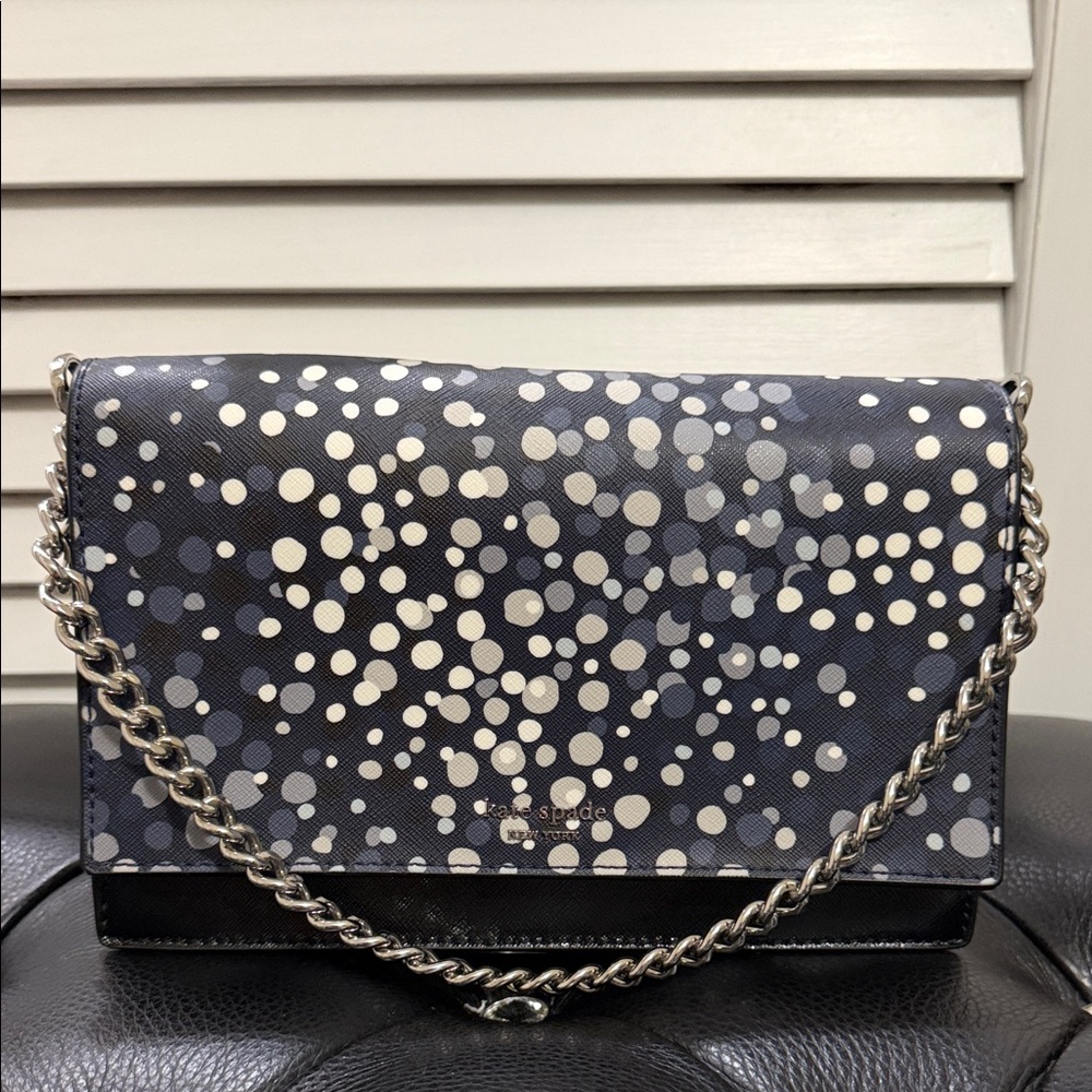 Kate Spade Cameron Soirée Black & Navy Polka Dot Crossbody Bag